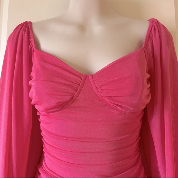 AREA STARS Pink Sweetheart Sheer Long Sleeve Rushed Mesh Dress Size S, NWT - Picture 3 of 10